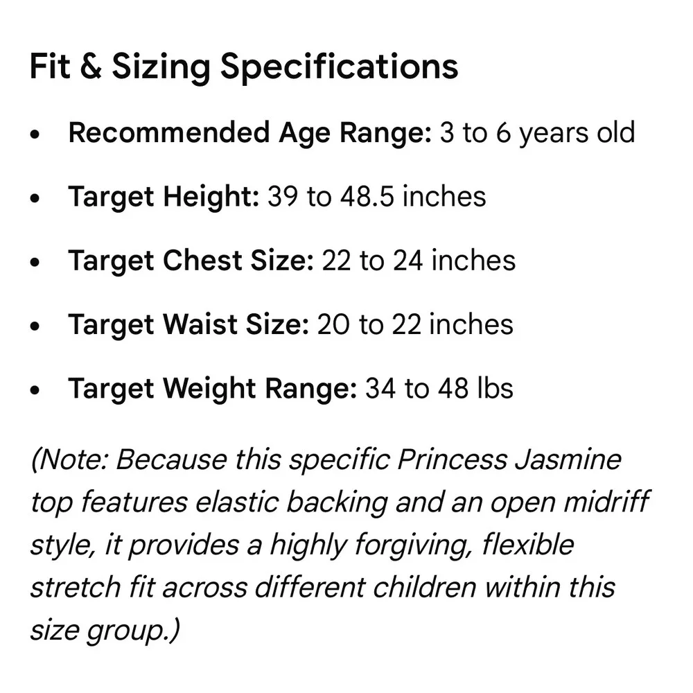 Disney Princess Jasmine Girls 4 6 Turquoise Costume Top Bodysuit No Bottoms Kids